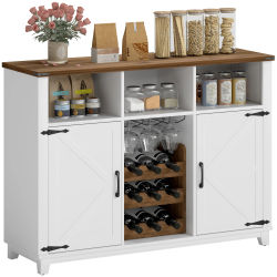 HOMCOM Aparador de Cocina Rústico con Estantes Ajustables y Botellero Mueble Auxiliar para Comedor, Salón 120x37x88 cm Blanco