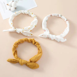 1 Uds. Diadema con lazo con orejas de conejo hecha de algodón puro amigable con la piel para bebés, diadema bonita para niñas y niños, accesorios para el cabello