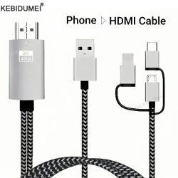 Cable HDMI 3 en 1, Cable convertidor de teléfono a TV para IPhone, Samsung, Huawei, conexión de pantalla de teléfono a HDMI, proyector de TV HD