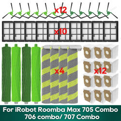 Kit de piezas de repuesto compatibles con iRobot Roomba Max 705 Combo / 706 Combo / 707 Combo, cepillo principal, rodillo, mopa, filtros, bolsa para polvo