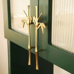 Perilla y manija en forma de bambú de fundición de latón para muebles, estantería, armario, manija de doble orificio, manijas de puerta de gabinete