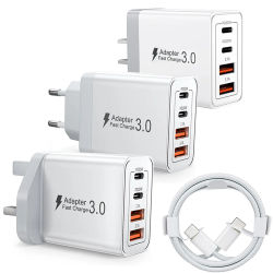 Cargador de Pared Multi-Puerto USB-C/USB-A con Enchufe EU/UK/US/AU, Cable Tipo C, Bloque de Carga Rápida Dual PD de 40W, Adaptador para Teléfono Móvil