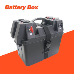 Caja de baterías marinas de 12-24 V con cargador USB y voltímetro – Centro de energía portátil para barcos, kayak, vehículos recreativos y uso en exteriores