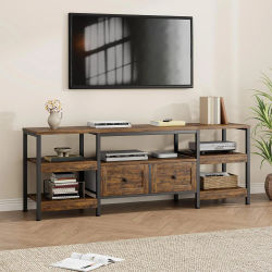 Mueble para TV Retro HollyField de 180 cm – Mueble para TV con Estructura Metálica, Compartimentos Abiertos y 2 Cajones, Ideal para Sala de Estar, Dormitorio y Espacios Multimedia