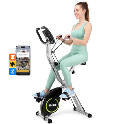 Bicicleta de ejercicio plegable Kehot con aplicación Bluetooth, bicicleta de ciclismo magnética para interiores con capacidad de 145 kg, sensor de frecuencia cardíaca, monitor LCD, asiento ajustable