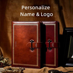 Logotipo personalizado gratuito, cuaderno A5, cubierta de cuero con nombre, planificador, cuadernos de escritura, carpeta, diario, suministros escolares de oficina, regalo con caja