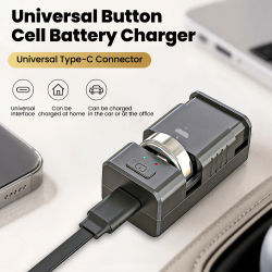 Cargador Universal de Baterías de Botón con Puerto Tipo C, Cable de Alimentación, Carga LIR2032 2477 2450, Cargador Universal con Indicador Luminoso