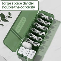 Caja de almacenamiento de cables con 7 compartimentos, organizador, caja de almacenamiento para cargador, gestión de cables reutilizable para suministros de oficina y hogar