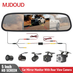MJDOUD-Monitor de espejo retrovisor de coche con cámara para estacionamiento de vehículos, cámara de espejo retrovisor con pantalla de 5 pulgadas para cámara de marcha atrás HD
