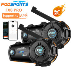 2 unidades Fodsports FX8 Pro Intercomunicador Inalámbrico Universal para Casco de Motocicleta, Bluetooth 5.4, Doble Chip, 1000m, Impermeable, para 8 Pilotos