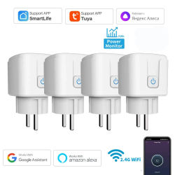 Tuya Wifi enchufe inteligente UE 16/20A con función de Monitor de potencia aplicación inalámbrica enchufe de Control remoto por voz funciona con Alexa Google Home