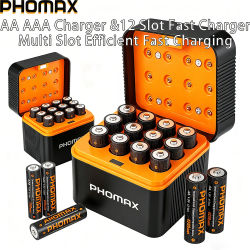 Batería de litio recargable PHOMAX AA 4200mWh de alta capacidad, baterías de 1.5V, cargador de 12 ranuras para ratón, control remoto, linterna