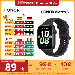 Versión Global HONOR Watch 5 Smartwatch Seguimiento GPS preciso Escaneo rápido de salud Pantalla grande de 1,85 pulgadas Batería de larga duración de hasta 15 días Compatible con GPS IP68