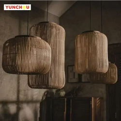 Lámpara Colgante de Mimbre Japonés Estilo Wabi Sabi, Lámpara de Techo para Salón de Té, Restaurante, Sala de Estar, Decoración del Hogar