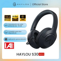 HAYLOU S30 Auriculares inalámbricos Bluetooth 5.4 con micrófono Auriculares con cancelación de ruido Hi-Res Audio 43dB Auriculares activos con controlador de 40mm