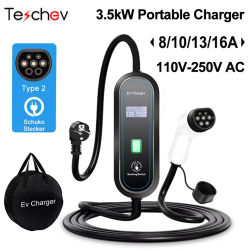Teschev-cargador EV portátil tipo 2, 3,5 kW, carga rápida monofásica, 16A, IEC62196-2, caja de pared de Control para cargador de vehículo eléctrico