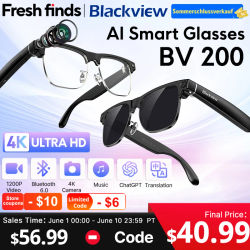 【Estreno mundial】Gafas inteligentes Blackview BV200 con cámara 8MP 4K HD, llamadas Bluetooth, asistente de voz y traducción por IA