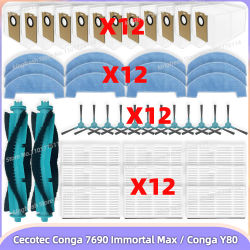 Compatible con Cecotec Conga 7690 Immortal Max/Max Home, Cecotec Conga Y80/Y80 X-TREME, Ultenic T20 Pro, ROPO Vision PRO Repuestos para aspiradora Cepillo principal Cepillo lateral Filtro Mopa bolsa