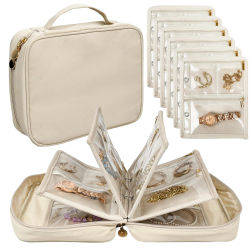 Estuche organizador de joyas de viaje, bolsas de joyería, carpeta de libros para almacenamiento de joyas con bolsa de terciopelo transparente con cremallera para viajar, pendientes