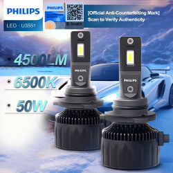 Bombilla LED Philips Ultinon Rally 3551 H4 H7 H11 HB3/4 9006 9005 HIR2 para Faros Delanteros de Automóvil, 6500K Blanco, Potencia Máxima 50W, Lumen Máximo 4500lm