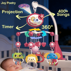360 ° Móvil Musical para Cuna de Bebé, Luz Nocturna Giratoria con Proyección, Juguete con Campana para Cama, Temporizador de Cuatro Velocidades, Colgante para Bebés Recién Nacidos, Regalo para la