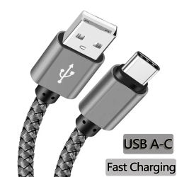 Cable de datos de nailon, cargador rápido USB A a Tipo C, cable de carga para teléfonos Huawei, Samsung y Android, dispositivo de carga Tipo C, 1M, 2M, 3M