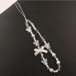 Cadena para Teléfono con Lazo Coquette, Mariposa y Perlas, Cordón para Teléfono con Cuentas Estilo Y2K para Mujeres y Niñas, Correa para Teléfono Linda Compatible con M