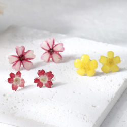 Elegantes Pendientes Pequeños con Flores Secas, Hechos a Mano con Resina Epoxi, Pendientes con Flores Prensadas, Joyería Natural de Plantas al por Mayor