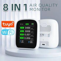 Tuya WIFI 8 en 1 Monitor de calidad del aire CO2 HCHO TVOC PM1.0 PM2.5 PM10 probador temperatura humedad medidor Detector de dióxido de carbono