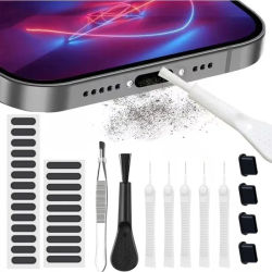 Protector Universal de Malla Antipolvo para Altavoz de Teléfono Móvil, Tapón Antipolvo para Puerto Tipo C, Pinzas para iPhone y Samsung, Kit de Limpieza