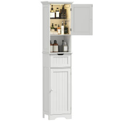 Mueble de baño HOMCOM con iluminación LED, mueble estrecho de almacenaje, cajón, 2 puertas, 40x30x cm, Blanco