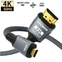 Cable Micro/Mini HDMI a HDMI 4K @ 60Hz trenzado compatible con HDMI macho a macho Cable bidireccional 2,0 18Gbps para Monitor de cámara