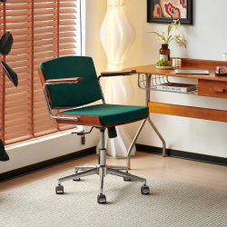 Silla de ordenador ergonómica Vintage, silla de oficina de madera maciza con silla de escritorio cómoda giratoria ajustable para muebles de estudio en casa