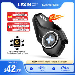 Lexin G2P-auriculares Bluetooth para casco de motocicleta, comunicador manos libres de hasta 6 conductores, interfono con Radio FM
