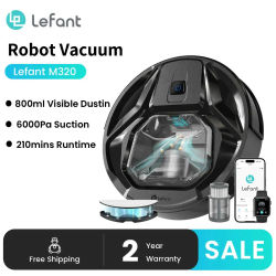 Robot Aspirador Lefant M320 con Mopa, Succión Potente de 6000Pa, Contenedor de Polvo Visible, Detección de Alfombras, Control por Voz Alexa
