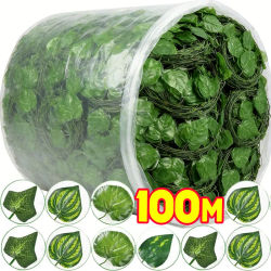 Hera Artificial, vid, hojas de arce, guirnalda colgante, plantas falsas, hoja verde de ratán para Navidad, boda, fiesta, decoración del hogar