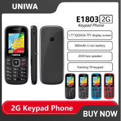 UNIWA E1803 2G teclado teléfono móvil 1,77 pulgadas botón 800mAh teléfono para personas mayores radio inalámbrica GSM teléfono