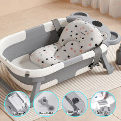 Bañera plegable para bebés con sensor de temperatura inteligente en tiempo real y tapete de baño suave, bañera portátil plegable para recién nacidos de 0 a 36 meses, lavabo antideslizante y estable