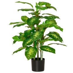 HOMCOM Planta Artificial de 95 cm con 42 Hojas Realistas en Maceta de Cemento Planta Imitación Hoja Perenne Decoración para Interior y Exterior Salón Oficina