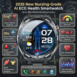 Nuevo Reloj Inteligente con ECG y IA de Grado Médico 2026, Pantalla de Cristal de Zafiro de 1.53'', Monitor de Frecuencia Cardíaca, Lípidos en Sangre y Ácido Úrico, Llamadas Bluetooth