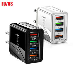 Cargador de pared USB de 4 puertos 3.1A, adaptador de teléfono QC 3,0 de carga rápida para iPhone 14 15 Pro, Huawei, Samsung, cargador rápido USB múltiple