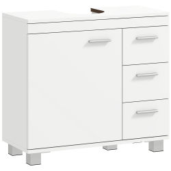 Mueble HOMCOM para debajo del lavabo, mueble de baño con 3 cajones y puerta con cierre amortiguado, armario de baño debajo del lavabo