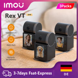 IMOU Paquete de 3 Cámaras de Seguridad Wifi PTZ Rex VT de 5MP para Interiores con Videollamada con un Solo Toque, Detección de Personas y Mascotas con IA, Audio Bidireccional para Monitoreo de Bebés