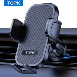 TOPK Soporte para teléfono de automóvil Soporte para teléfono celular con ventilación de aire para manos libres Soporte de abrazadera fácil en el vehículo Se adapta a todos los teléfonos de 4 "a 7"