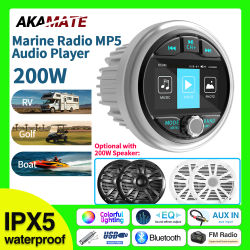Reproductor multimedia MP5 estéreo marino para Radio de barco, receptor AM FM RDS, Bluetooth, AUX, compatible con antena de altavoz para RV, UTV, SPA, ATV, RZR