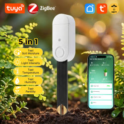 Sensor de Humedad del Suelo Tuya Zigbee, Medidor de Temperatura, Humedad, Lux y Fertilidad 3/4/5 en 1, Detector de Escasez de Agua en el Suelo para Plantas y Flores, Compatible con Z2M