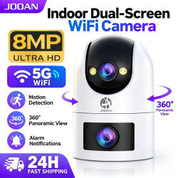 Cámara de seguridad inteligente para el hogar JOOAN, 8MP, con doble pantalla, 5G, WiFi, detección de movimiento, visión nocturna, monitor para bebés y vigilancia por vídeo las 24 horas del día, los 7