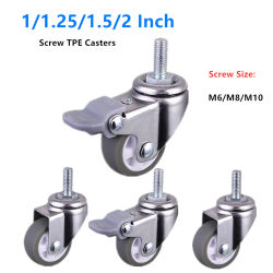4 unids/lote 1/1,25/1,5/2 pulgadas tornillo M6/M8/M10 ruedas TPE goma gris Mini ruedas deslizantes universales freno muebles silenciosos