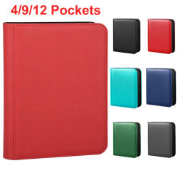 Carpeta de Cuero para Tarjetas Coleccionables con 9/12 Bolsillos - Álbum con 360/480 Bolsillos de Carga Lateral y Cremallera Completa para Tarjetas de Juego y Deportes