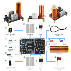 1 Juego de Mini Kit de bobina Tesla 15W Mini música bobina Tesla altavoz de Plasma transmisión inalámbrica Tesla DC 15-24V Kits de bricolaje